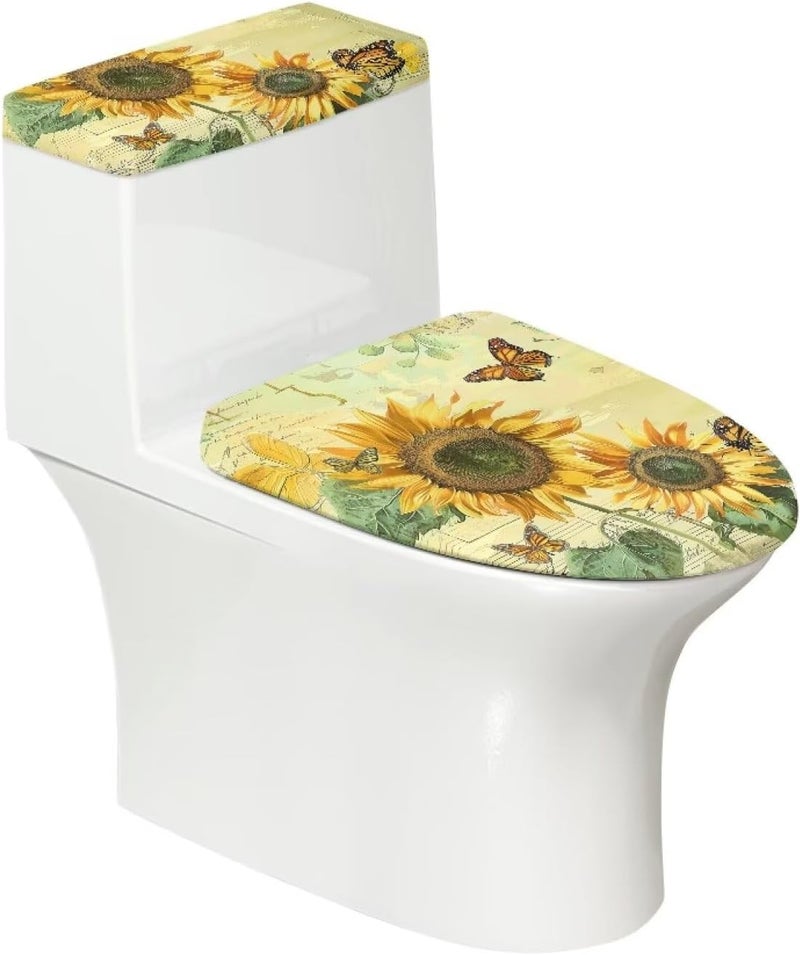 CREAMIC Sunflower Butterfly Toilet Lid Cover and Toilet Tank Cover Soft Plush Seat Covers Tank Lip Covers Fits Most Toilet Tanks & Lids Bathroom Decoration Accessories - Image 1